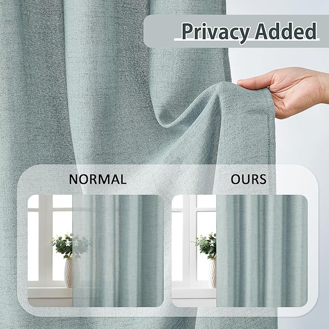 Light Blue Linen Pinch Pleat Curtains 84 Inches Long Pleated Semi Sheer Textured Drapes Hooks Back Tab Coastal Modern Light Filtering Curtain 2 Panels for Living Room Bedroom Office 42x84