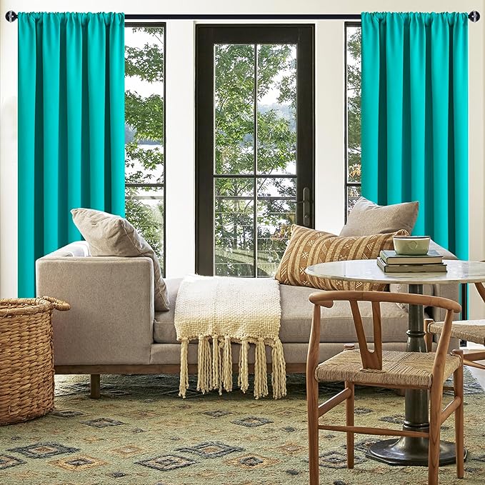 JIUZHEN Blackout Curtains for Bedroom - 60 Inch Extra Wide Thermal Insulated Room Darkening Privacy Soundproof Curtains for Living Room/Dorm Room, Set of 2 Panels, 60 x 63 inches,Peacock Blue