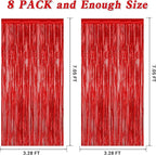 8 Pack Red Backdrop, 3.28 FT x 7.05 FT Streamer Party Decorations, Metallic Foil Fringe Curtains Party Streamer Photo Booth Backdrop, Red Tinsel Valentines Day Party Decor for Engagement Birthday