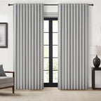 Grey Curtains 60 Inch Length Wide Pleated Blackout Curtain for Sliding Glass Door/Living Room, Farmhouse Linen Thick Boho Bedroom Heavy Insulated Large Window Drapes (60" Wx90 Lx2Panels)