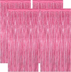 4 Pack Birthday Decorations, 3.28 FT x 7.05 FT Pink Backdrop, Metallic Happy Birthday Backdrop Fringe Curtains Party Streamer, Bachelorette Party Decorations Princes Birthday Valentines Party Decor