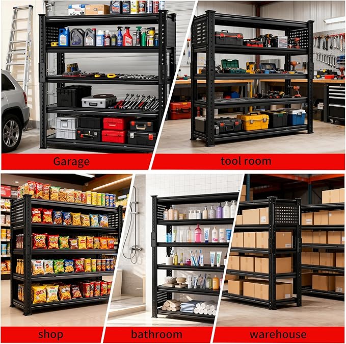 SILVEL 48.2" W Garage Shelving, 5000LBS Heavy Duty Metal Shelving, 2025 Grid Storage Shelves with 2 Side Pegboards, Industrial 5 Tier Shelves for Basement Pantry Warehouse Supermarket, 6 Pack