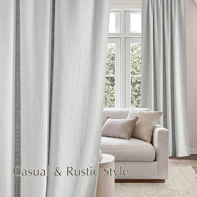 NICETOWN Waffle Weave Linen Grey 108 inch Curtains, Privacy Farmhouse Drapes Light Filtering Window Treatments for Living Room, W52 x L108, 2 Panels