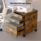 3 Drawer Mobile File Cabinet with Locking Casters,Rustic Brown,Fully Assembled Storage Cabinet with Drawers for Office & Home,18.9" L x 15.75" W x 22.05" H,220 lbs Capacity