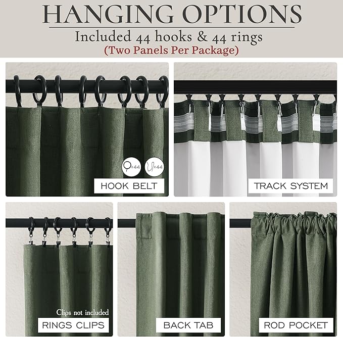 Dark Olive Green Curtains 70 Inch Length Extra Wide Pleated Black Out 84 Inch Long for Living Room, Linen Thick Sliding Glass Door Heavy Duty Insulated Large Window Drapes (70"Wx84"Lx 2Panels Loden)