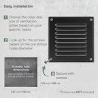 Vent Systems - 5 x 5 Inch (Inner) Pack of 2 Black Metal Square Soffit Air Vent Grille Cover, Register Vent Deflector Louver Built-in Mesh HVAC for Bathroom Home Office Kitchen 6.5" x 6.5" (Outer)