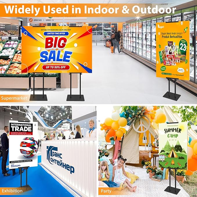 Poster Stand Heavy Duty - Adjustable Pedestal Sign Stand Double-Sided Poster Stands for Display Foam Banner, Poster Board Stand Floor Standing Sign Holder Height Up to 80 Inch, Black 1Pack