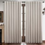 Curtains 60 Inch Length Wide Pleated Blackout Curtain for Sliding Glass Door/Living Room, Farmhouse Natural Linen Thick Boho Bedroom Heavy Insulated Large Window Drapes (60" Wx90 Lx2Panels)