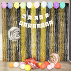 4 Pack Black and Gold Wavy Foil Fringe Curtains Pirthday Decorations,3.3 ft x 6.6 ft Metallic Foil Curtains Streamers for Party Photo Booth Props Background Decoration