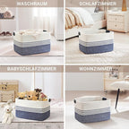 60L Large Laundry Basket with Leather Handles for Living Room Storage, Woven Rope Baskets Bin for Blanket, Kids Toy, Gifts, Wicker Hamper for Bedroom Dirty Clothes, 21"x15"x11" Denim Blue