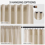 Nanspring Birch Beige Curtains 90 Inches Long for Living Room Linen Light Filtering Semi Sheer Curtain Back Tab Rod Pocket Modern Farmhouse Decor Elegant Coastal Drapes for Bedroom 52x90, 2 Panels