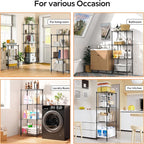 4 Tiers Shelf Metal Storage Shelves Wire Rack Closet Organizers with Wheel for Garage Kitchen Bathroom Laundry Black 11.8" D x 17.7" W x 41.9" H