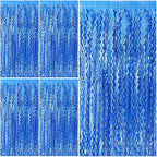 Blue Tinsel Foil Fringe Curtains Wavy Backdrop for Parties Sparkle Metallic Wavy Foil Fringe Backdrop Curtain for Party Decorations Photo Booth Props Birthday Graduation Wedding