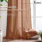 XTMYI Terracotta Vintage Boho Curtains, Rust Colored Linen Sheer Rustic Farmhouse Western Curtains for Bedroom Living Room Home Decor, 84 Inches Long, 2 Panels Set