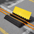 VEVOR Rubber Cable Protector Ramp, 2 Channel Heavy Duty Rubber Cord Hose Wire Cover, 4'' W x 3'' H Large Channel Size, Driveway Traffic Speed Bump with Flip-Open Top Cover, for Indoor Outdoor Use