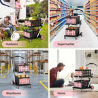 Collapsible Shopping Cart, 8-in-1 200LBS Multi Functional Utility Cart with 2 Storage Crate,Adjustable Handle Grocery Cart on Wheels for Shopping/Warehouse/Office/Supermarket