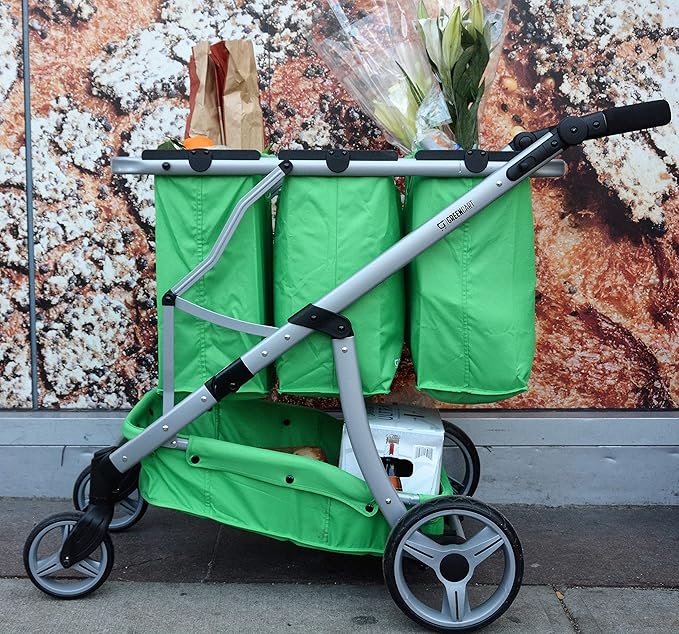 Reusable and Foldable 3 Shopping Bags Easy for Shopping and Carrying Groceries in Store (Silver Frame + 3 Blue Baskets)