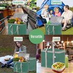 VENO 2 Pack Cooler Bag and Insulated Grocery Bags for Food Delivery, Collapsible Cooler, Reusable Shopping Bags for Groceries with Zipper, Foldable, Heavy-Duty, Stands Upright (Green, 2 Pack)