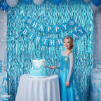 KatchOn, XtraLarge, Wavy Blue Foil Fringe Curtain - Pack of 2 | Foil Fringe Backdrop for Blue Christmas Decorations | Wavy Streamers for Winter Decorations, Birthday, Under The Sea Party Decoration