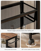 VECELO 4 Tier Slim Rolling Cart Organizer, Rolling Carts On Wheels with Storage, Sturdy Metal Frame Narrow Cart with Handle, Space Saving for Kitchen, Bathroom, Laundry, Rustic Brown