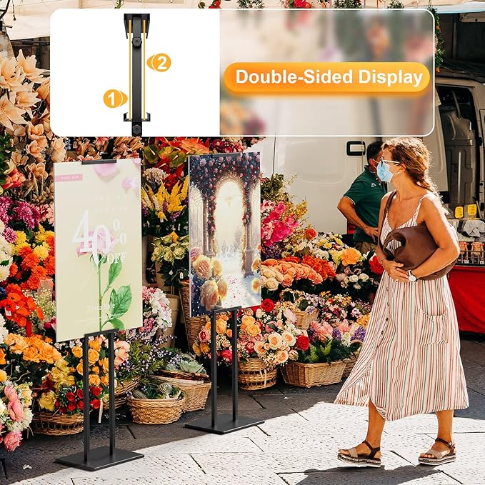 2Pack Sign Holder Stand,Display Stand,Heavy Duty Adjustable Pedestal Sign Stand Up to 75 inch,Double-Sided for Board & Foam Sign,Sign Stand with Base,Fit Wedding,Restaurant or Business etc(Poster not Included)