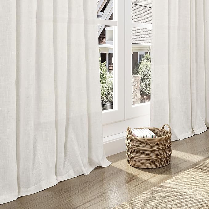 Nanspring Extra Long Curtains 2 Panels 204 Inches Long for Dinning Room Cream Back Tab Rod Pocket Light Filtering Semi Sheer Drapes Cotton Linen Textured Window Curtain for Bedroom 52x204