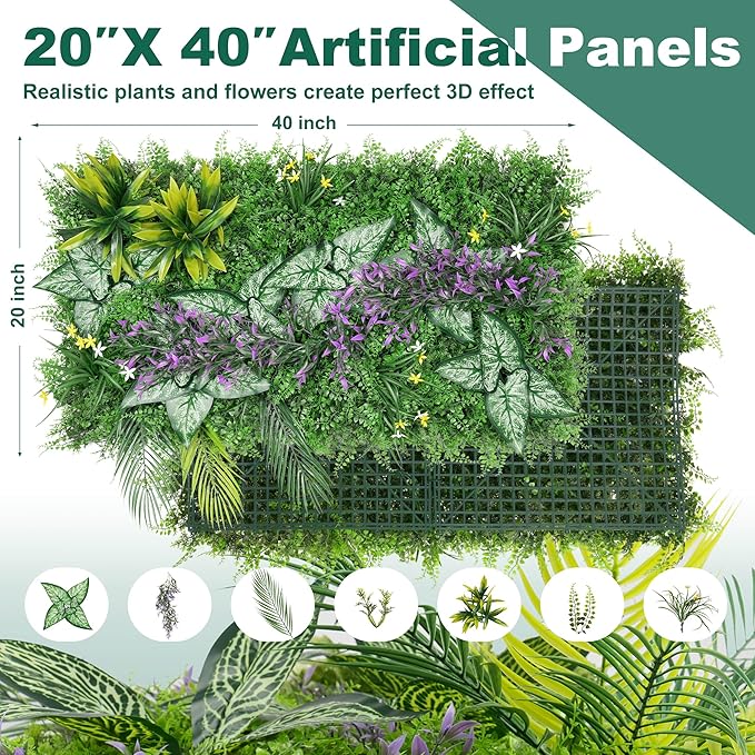 Artificial Grass Wall Backdrop Panels, 20''x40'' 6pcs Boxwood Hedge Panels Privacy Screen with UV Protection, Fake Greenery Wall Panels Decor for Garden Indoor Outdoor