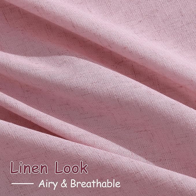 Linen Look Rose Curtains 84 Inch Long 2 Panel Set with Back Tab Rod Pocket Light Filtering Privacy Semi Sheer Textured for Neutral Farmhouse Style Bedroom and Living Room 52x84