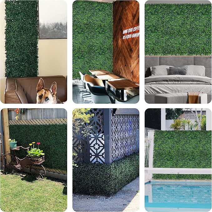 Artificial Boxwood Panels,20"x 20"(8P) 4-Layer Leaf UV-Protected Grass Wall Backdrop Panels for Outdoor, Indoor, Garden&Fence Covering Privacy, Backyard and Decor