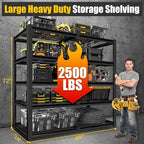 PrimeZone 72" H Heavy Duty Garage Shelving 2500 LBS 5 Tier Heavy Duty Storage Shelves Adjustable Industrial Metal Wire Shelf Unit for Garage,Basement,Pantry,Warehouse,Commercial,48" W X 24" D X 72" H