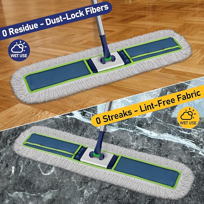 41" Commercial Dust Mop: Large Push Broom Wide Industrial Heavy Duty Hardwood Dry Sweeping Mop with 2 Pads Long Handle for Janitor Indoor Warehouse Gym Cleaning