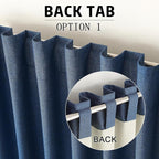 DUALIFE 100% Blackout Linen Blue Curtains 84 Inch for Living Room Darkening, Bedroom Linen Drapes 84 Inches Long Rod Pocket/Back Tab Heat Blocking Bohemian Pleated Window Curtain(50"x84"x2)