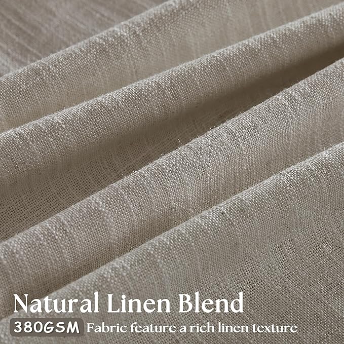 Pinch Pleat Linen Curtains 108 Inches Long 70 Inch Wide for Patio Sliding Door Light Filtering Semi Sheer Pleated Drapes Back Tab Burlywood Taupe Extra Wide 70 x 108 Curtain for Living Dining Room
