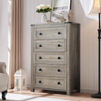 RedLemon Farmhouse 5 Drawer Dresser, 48" Tall Rustic Chest of Drawers, Wood Dresser for Bedroom, Living Room, Hallway, Light Rustic Oak