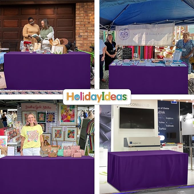 HolidayIdeas Open Back Fitted Tableclothss for 4 Foot Rectangle Table, Wrinkle Resistant Washable Table Covers 24x48 Inch for Craft Fairs, Banquets, Trade Show Display, Purple,4 Pcs
