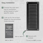 Vent Systems - 3 x 10 Inch (Inner) Black Metal Rectangular Soffit Air Vent Grille Cover, Register Vent Deflector Louver Built-in Mesh HVAC for Bathroom Home Office Kitchen 5" x 12" (Outer)