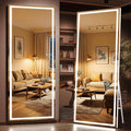 Full Length Mirror with Lights, 81" x 34" Large LED Lighted Floor Standing Body Mirror, Dimmable & 3 Color Lighting for Bedroom, Cloakroom, Dressing Room, Tempered Glass, Square White