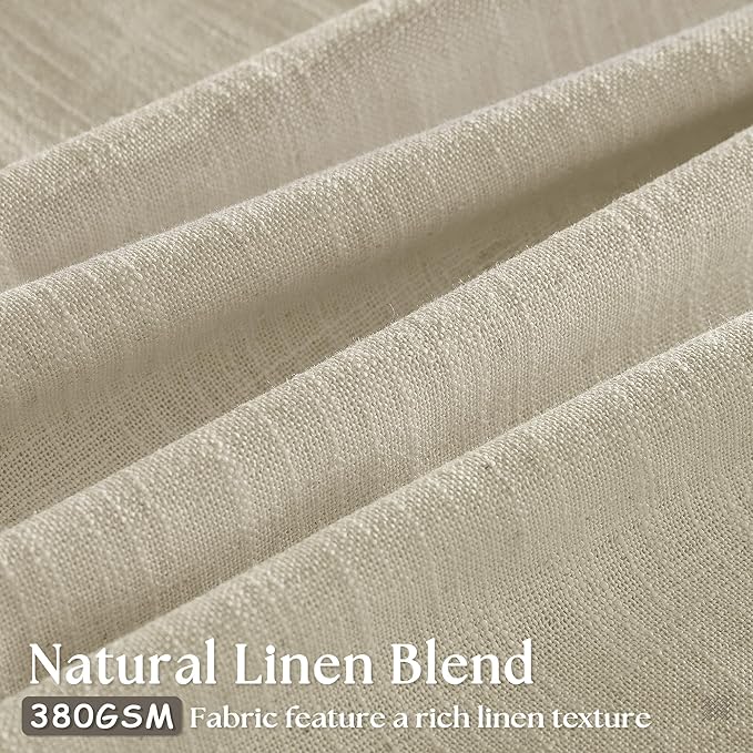 Beige Linen Curtains 96 Inches Long Pinch Pleated 2 Panels for Living Room Bedroom Memory Trained Semi Sheer Neutral Flax Pinch Pleat Drapes with Hooks Rings Light Filtering Window Curtain 40x96