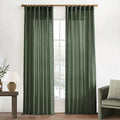XTMYI Olive Green Linen Curtains, Light Filtering Sheer Window Treatments, Boho Floor to Ceiling Curtains for Bedroom Aesthetic Living Room, 84 Inches Long, 2 Panels Set