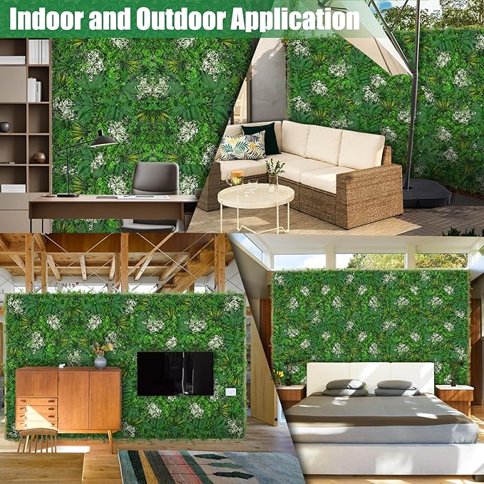 20"x20" Grass Wall Panels, 6PCS Artificial Greenery Backdrop Wall with UV Resistant Leaves, Faux Green Wall Decor for Outdoor Indoor Patio Garden Backyard