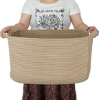 Large Rectangle Blankets Basket Living Room 22"x17"x12" Woven Jute Rope Storage Baskets for Nursery Toy Baskets for Kids and Dogs Wicker Laundry Basket Bin for Clothes Towels