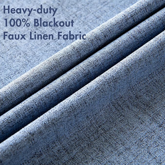 MIULEE Linen Blackout Curtains and Drapes 100% Room Darkening Thermal Insulated Grommet Window Panels with Coating 2 PCs W 42 x L 84 inches Stone Blue