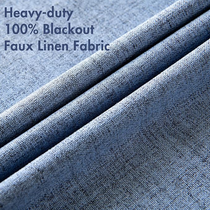 MIULEE Linen Blackout Curtains and Drapes 100% Room Darkening Thermal Insulated Grommet Window Panels with Coating 2 PCs W 42 x L 90 inches Stone Blue