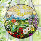 8 Inch Mountain Wildflowers Stained Glass Suncatcher, Suncatchers for Windows Hanging, Window Decor, Grandma Mom Gift for Her, Mother's Day Christmas Birthday