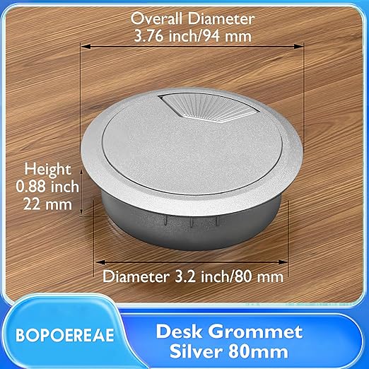 Desk Grommet 3-1/8" (80 mm), Desk Cord Hole Cover, Cable Grommet ABS Plastic, Desk Hole Grommet for Office and Home Table Cable, Detachable Adjustable Cable Cord Organizer (Silvery2 Pcs)