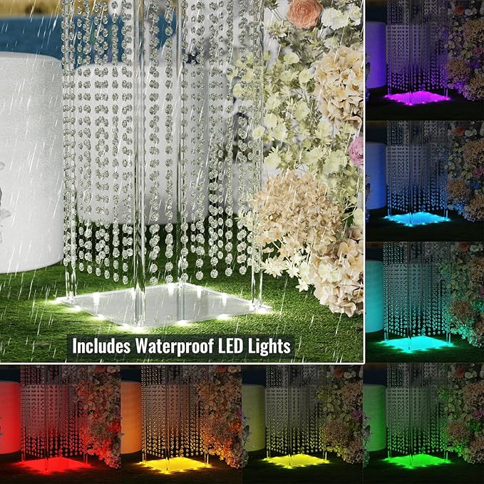 2-Pack 48" Wedding Pillars Columns, Clear Acrylic Flower Pedestal Stands with LED Lights & Crystal Beads, Decorative Wedding Columns for Ceremony, Party & Event Venues