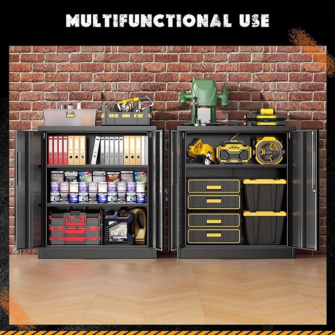 Greenvelly Metal Storage Cabinet with Doors and Shelves,Lockable Storage Cabinet for Office,36”Black Metal Utility Cabinet Garage Cabinets, Lockable File Cabinet for Home Office, Garage, Kitchen, Shop