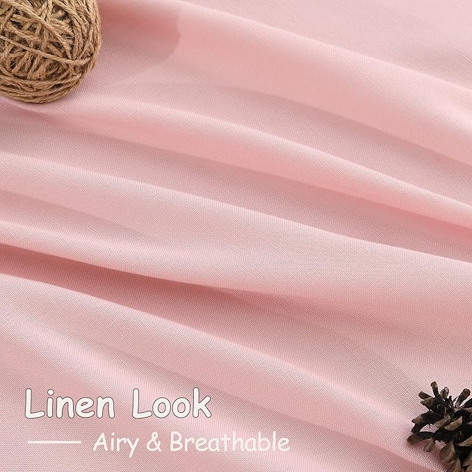 Pink Linen Curtains 72 Inch Length for Baby Girl Bedroom Lightweight Door Drapes 2 Panels Set for Kids Sheer Light Filtering Back Tab Rod Pocket Curtain for Kitchen Protect Privacy 52x72