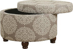 Homepop Home Decor | Upholstered Round Storage Ottoman | Ottoman with Storage for Living Room & Bedroom, Brown Medallion