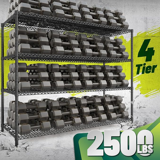2500 LBS Shelf Storage Shelves 68.1" W Wire Shelving Unit, Garage Shelving Heavy Duty, Adjustable Metal Shelving for Garage, Pantry, Kitchen, Basement, Business 68.1" W x 20.9" D x 70.9" H